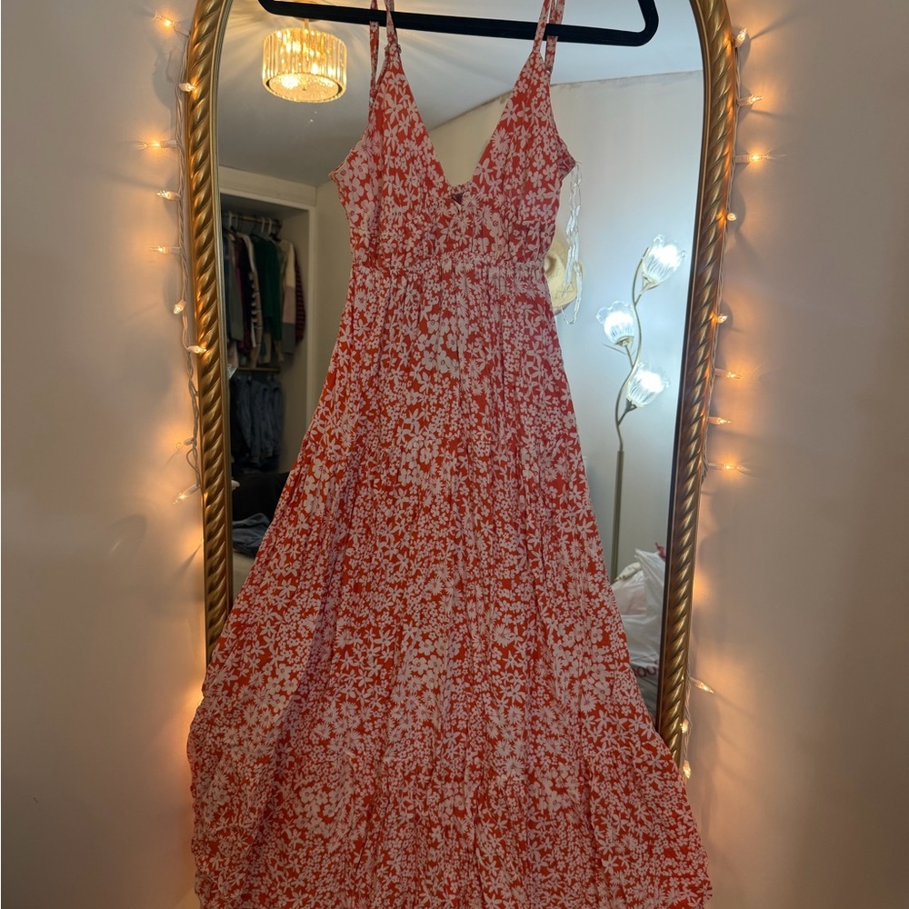 Angie Red and White Floral Maxi Dress